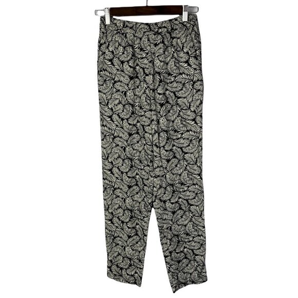 H&M Black & White Feather Print Elastic Waist Straight Leg Dress Pants 4 - Picture 1 of 5